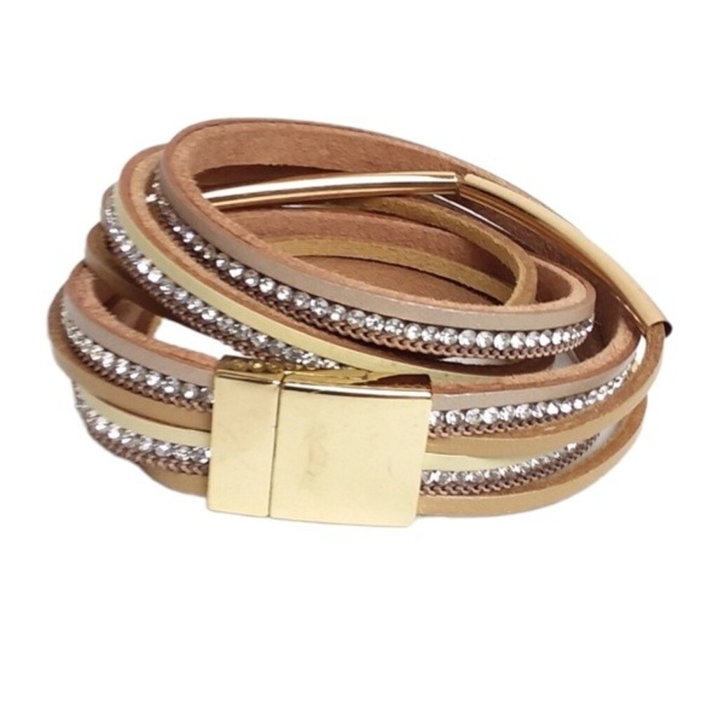 Wristband Cuff Punk Crystal Rhinestone Bracelet Bangle Gold